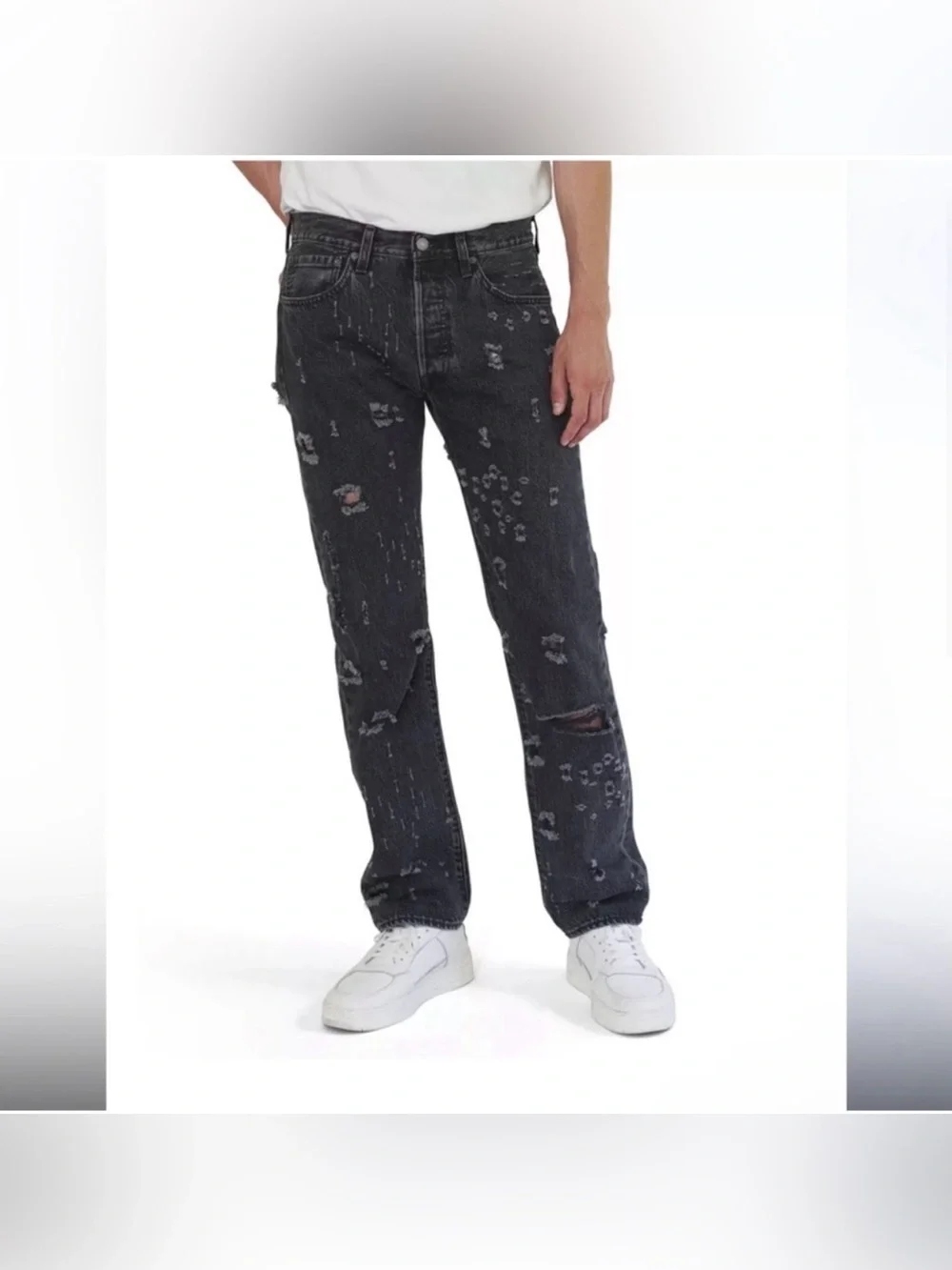 Levis Mens 501 Original Black Distressed Jeans Sz 40x30 NWT